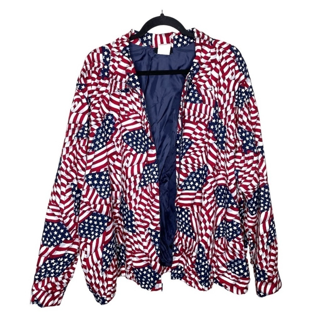 Tapestry‎ USA American Flag Windbreaker Jacket Red White & Blue 3X